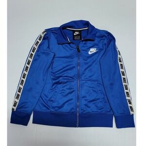 Nike Track Jacket Full Zip Blue White Logo Tape‎ Athletic Size 6